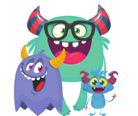 Three happy monsters