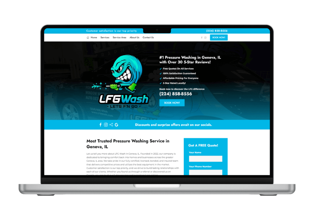 LFG Wash website on laptop