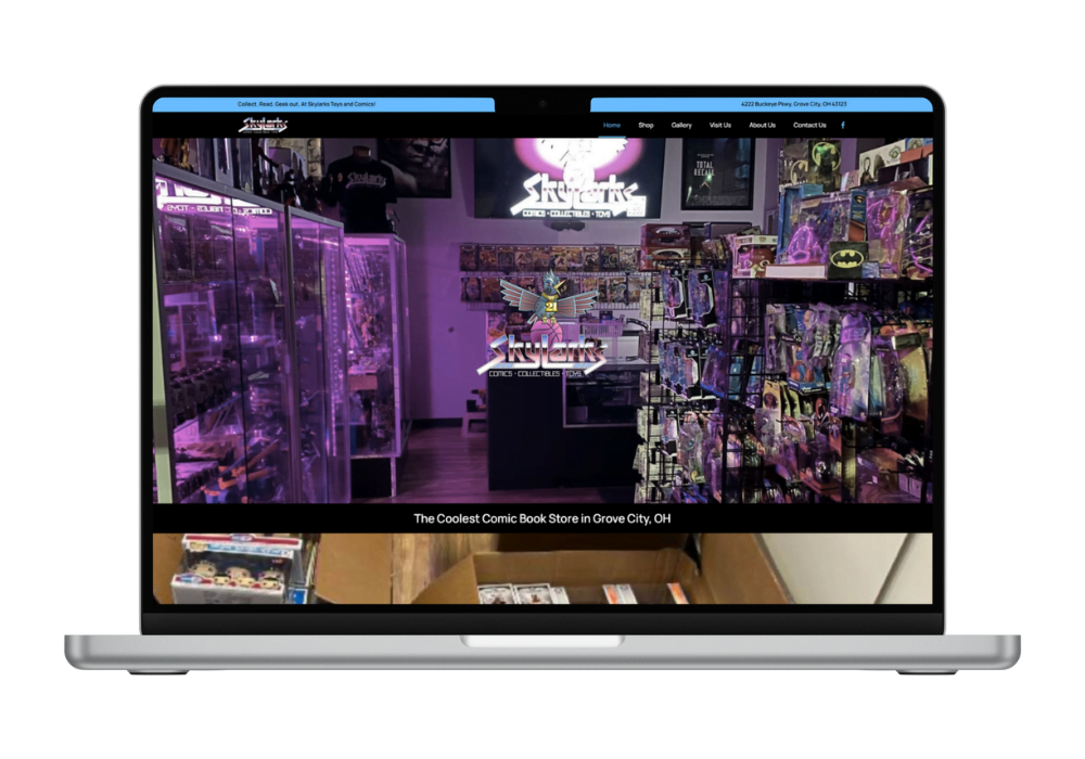 Laptop with Skylark Toys and Comics website